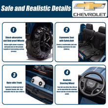 Load image into Gallery viewer, 2 Seater 24V Ride on Cars with Remote Control, Licensed Chevrolet Silverado Kids Ride on Truck for Boys Girls Birthday Christmas Gifts, Battery Powered Kids Electric Cars with LED Lights, Music, Blue