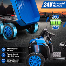 Load image into Gallery viewer, iRerts 2 Seater 24V Ride on Truck with Dump Bed, Battery Powered Ride on Car UTV with Remote Control for Boys Girls, 4WD 6 Wheels Ride on Tractor Toys with Bluetooth, Music, USB/TF Card Slots, Blue