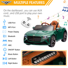 Load image into Gallery viewer, Bentley Mulsanne 12V Ride On Cars with Remote Control, Battery Powered Kids Ride on Toys, Ride On Vehicle with Bluetooth, Music, USB, MP3, Light, Electric Car for Kids Boys Girls Birthday Gift, Green