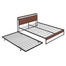 Load image into Gallery viewer, Queen Size Metal Platform Bed Frame with Twin Size Trundle, Queen Size Bed Frame with Storage Headboard, Outlet/USB Ports, Steel Slat Support, Queen Bed Frame No Box Spring Needed for Bedroom, Black
