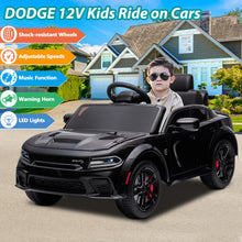 Load image into Gallery viewer, Kids Electric Cars With Remote Control, Licensed Dodge Charger 12V Ride on Cars for Boys Girls, Battery Powered Ride on Toys with Bluetooth, USB, MP3, 4 Wheel Suspension, Black