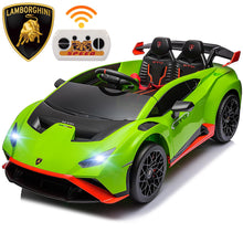 Load image into Gallery viewer, iRerts Green 24V Lamborghini Ride on Cars with Remote Control, Battery Powered Kids Ride on Toys for Boys Girls 3-8 Ages, 4 Wheels Electric Cars for Kids with Bluetooth/Music/USB Port/LED Lights