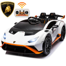 Load image into Gallery viewer, iRerts White 24V Lamborghini Ride on Cars with Remote Control, Battery Powered Kids Ride on Toys for Boys Girls 3-8 Ages, 4 Wheels Electric Cars for Kids with Bluetooth/Music/USB Port/LED Lights
