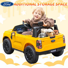 Load image into Gallery viewer, iRerts Yellow 12V Ford Ranger Powered Ride on Car with Remote Control, Kids Electric Car for Boys Girls 3-6 Ages, Kids Ride on Toys with Bluetooth, Music, USB Port, Horn, LED Lights