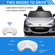 Load image into Gallery viewer, iRerts Silver 12V MAZDA MX-5 RF Ride on Cars with Remote Control, Electric Cars for Kids Boys Girls 3-6 Ages Gifts, Battery Powered Kids Ride on Toys with Music, Bluetooth, USB, MP3, LED Lights