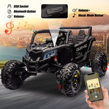 Load image into Gallery viewer, iRerts Black 24V Battery Powered Ride on UTV Cars for Boys Girls, Kids Ride on Toys with Remote Control, Music, LED Light, USB, Bluetooth, Large Seat Kids Electric Vehicle for Christmas Birthday Gifts