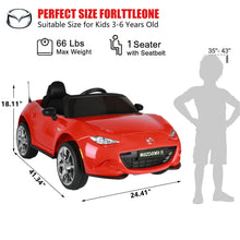 Load image into Gallery viewer, iRerts Red 12V MAZDA MX-5 RF Ride on Cars with Remote Control, Electric Cars for Kids Boys Girls 3-6 Ages Gifts, Battery Powered Kids Ride on Toys with Music, Bluetooth, USB, MP3, LED Lights