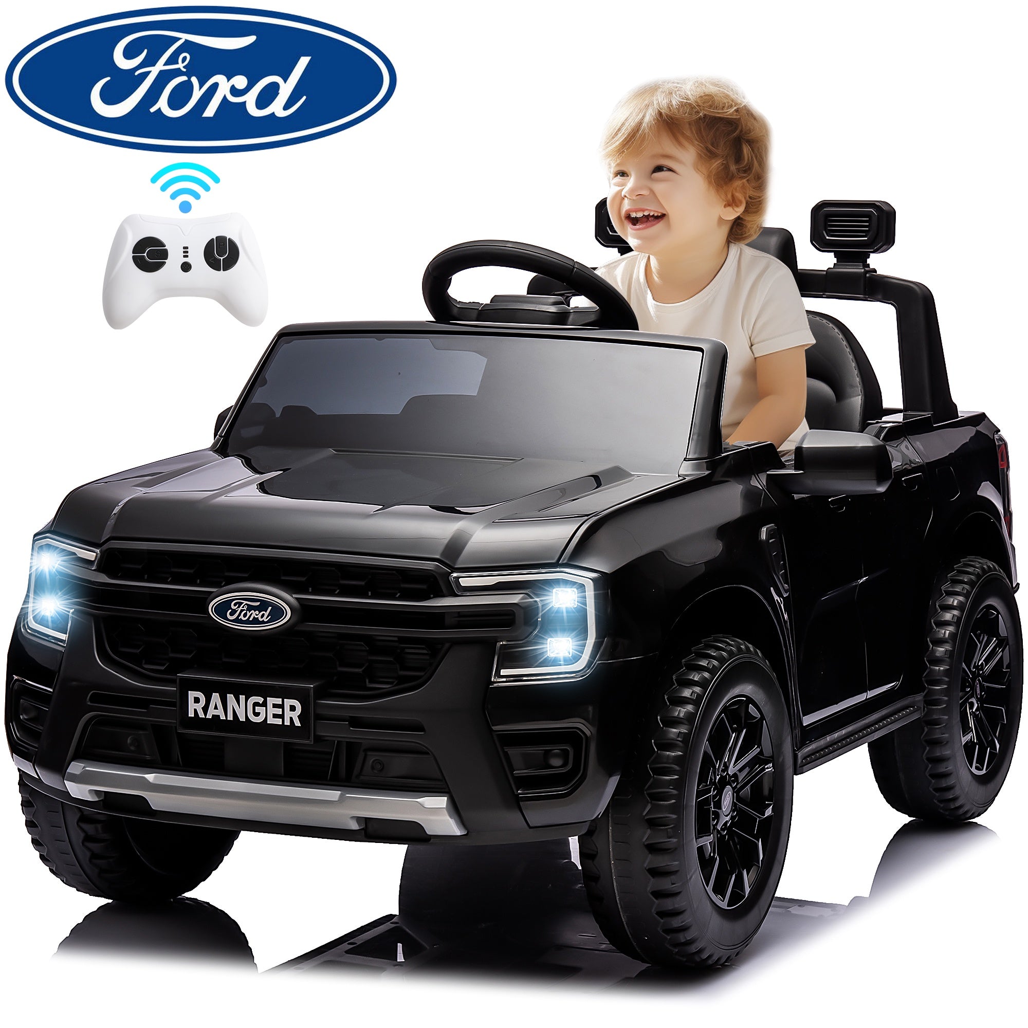 Qaba 12V Ford Ranger Kids Ride-On Truck - Remote Control, Black