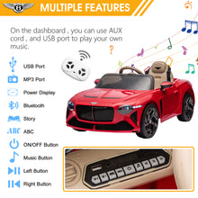 Load image into Gallery viewer, Kids Electric Car for Boys Girls Gift, Licensed Bentley Mulsanne 12V Ride On Cars with Remote Control, Battery Powered Ride On Toys with Bluetooth, USB, MP3, LED Light, Red