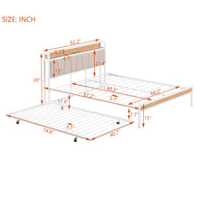 Load image into Gallery viewer, Queen Size Metal Platform Bed Frame with Twin Size Trundle, Queen Size Bed Frame with Upholstered Headboard, USB Ports, Steel Slat Support, Queen Bed Frame No Box Spring Needed for Bedroom, White