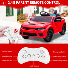 Load image into Gallery viewer, Kids Electric Cars With Remote Control, Licensed Dodge Charger 12V Ride on Cars for Boys Girls, Battery Powered Ride on Toys with Bluetooth, USB, MP3, 4 Wheel Suspension, Red