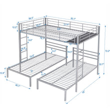 Load image into Gallery viewer, iRerts Triple Bunk Beds for Kids Adults, Metal Full over Twin over Twin Bunk Bed with Built-in Shelf, Triple Bunk Bed Frame with Headboard and Safety Guardrail, 3 in 1 Bunk Bed for Bedroom, Silver