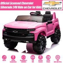 Load image into Gallery viewer, 2 Seater 24V Ride on Cars with Remote Control, Licensed Chevrolet Silverado Kids Ride on Truck for Boys Girls Birthday Christmas Gifts, Battery Powered Kids Electric Cars with LED Lights, Music, Pink