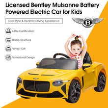 Load image into Gallery viewer, Kids Electric Car for Boys Girls Gift, Licensed Bentley Mulsanne 12V Ride On Cars with Remote Control, Battery Powered Ride On Toys with Bluetooth, USB, MP3, LED Light, Yellow