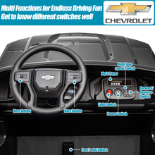 Load image into Gallery viewer, 2 Seater 24V Ride on Cars with Remote Control, Licensed Chevrolet Silverado Kids Ride on Truck for Boys Girls Birthday Christmas Gifts, Battery Powered Kids Electric Cars with LED Lights, Music, Black