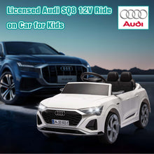 Load image into Gallery viewer, Ride on Toy Car Kids for Boys Girls, Licensed Audi SQ8 12V Ride on Cars with Remote Control, Battery Powered Electric Vehicle Car for Kids with Music, LED Lights, 3 Speed, 4 Wheeler, White