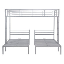 Load image into Gallery viewer, iRerts Triple Bunk Bed Metal Frame, Bunk Beds Full over Twin over Twin for Kids Teens Adults, Full over Twin over Twin Bunk Bed with Built-in Shelf and Safety Guardrail for Bedroom, Silver
