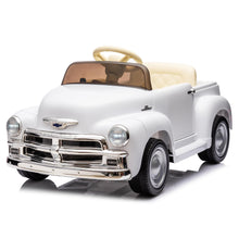 Load image into Gallery viewer, iRerts White 12V Chevrolet 3100 Powered Ride on Cars with Remote Control, Electric Car for Kids with Bluetooth, Music, USB Port, LED Light, 4 Wheels Kids Ride on Toys for Toddlers Boys Girls 3-6 Ages