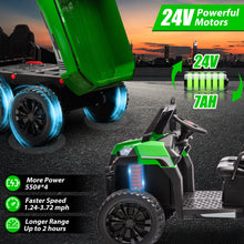 Load image into Gallery viewer, iRerts 2 Seater 24V Ride on Truck with Dump Bed, Battery Powered Ride on Car UTV with Remote Control for Boys Girls, 4WD 6 Wheels Ride on Tractor Toys with Bluetooth, Music, USB/TF Card Slots, Green