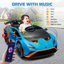 Load image into Gallery viewer, iRerts Blue 24V Lamborghini Ride on Cars with Remote Control, Battery Powered Kids Ride on Toys for Boys Girls 3-8 Ages, 4 Wheels Electric Cars for Kids with Bluetooth/Music/USB Port/LED Lights