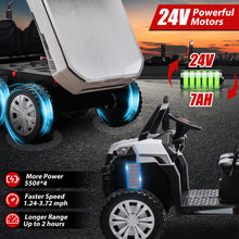 Load image into Gallery viewer, iRerts 2 Seater 24V Ride on Truck with Dump Bed, Battery Powered Ride on Car UTV with Remote Control for Boys Girls, 4WD 6 Wheels Ride on Tractor Toys with Bluetooth, Music, USB/TF Card Slots, White