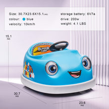 Load image into Gallery viewer, 12V Bumper Car for Toddlers, iRerts Kids Bumper Car with Remote Control, Rocking Horse Mode, Push Rod, Dinner Plate, USB Bluetooth Music, Electric Toddler Ride On Toys for Kids Ages 1-6 Years, Blue