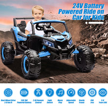 Load image into Gallery viewer, iRerts Blue 24V Battery Powered Ride on UTV Cars for Boys Girls, Kids Ride on Toys with Remote Control, Music, LED Light, USB, Bluetooth, Large Seat Kids Electric Vehicle for Christmas Birthday Gifts