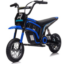 Load image into Gallery viewer, iRerts 24V Ride On Motocross Motorcycle, Kids Electric Dirt Bike for Boys 8-12, Kids Motorcycle with Dual Suspension, MP3 Player, Speeds up to 14.29MPH, Blue