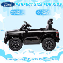 Load image into Gallery viewer, 12V Ride on Cars with Remote Control, Ford Ranger Electric Cars for Kids with Bluetooth, Music, USB Port, Horn, LED Lights, Battery Powered Ride on Toys for Kids Boys Girls 3-6 Ages Gifts, Black