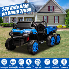 Load image into Gallery viewer, iRerts 2 Seater 24V Ride on Truck with Dump Bed, Battery Powered Ride on Car UTV with Remote Control for Boys Girls, 4WD 6 Wheels Ride on Tractor Toys with Bluetooth, Music, USB/TF Card Slots, Blue