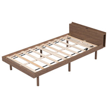 Load image into Gallery viewer, iRerts Wood Twin Platform Bed Frame with Headboard, Twin Bed Frame with Storage, Built-in USB Port, Modern Twin Size Bed Frames for Kids Teens Adults Bedroom, No Box Spring Needed, Walnut