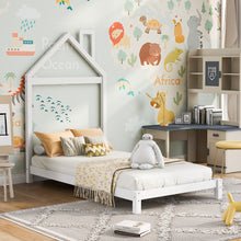 Load image into Gallery viewer, iRerts Wood Twin Platform Bed, Twin Size Car-Shaped Bed Frame for Kids Toddlers Boys Girls, Twin Bed Frame with Complete Guardrails, Bedroom Furniture Twin Size Bed Frame No Box Spring Needed