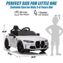 Load image into Gallery viewer, BMW M4 White 12V Ride On Cars with Remote Control, Battery Powered Ride on Toys with Music, Bluetooth, Story, USB/MP3 Port, LED Light, Kids Electric Vehicle for Boys Girls with Wheels, Easy to Carry
