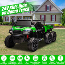 Load image into Gallery viewer, iRerts 2 Seater 24V Ride on Truck with Dump Bed, Battery Powered Ride on Car UTV with Remote Control for Boys Girls, 4WD 6 Wheels Ride on Tractor Toys with Bluetooth, Music, USB/TF Card Slots, Green