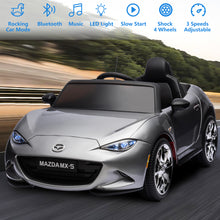 Load image into Gallery viewer, iRerts Silver 12V MAZDA MX-5 RF Ride on Cars with Remote Control, Electric Cars for Kids Boys Girls 3-6 Ages Gifts, Battery Powered Kids Ride on Toys with Music, Bluetooth, USB, MP3, LED Lights