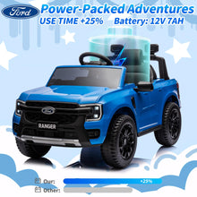 Load image into Gallery viewer, 12V Ride on Cars with Remote Control, Ford Ranger Electric Cars for Kids with Bluetooth, Music, USB Port, Horn, LED Lights, Battery Powered Ride on Toys for Kids Boys Girls 3-6 Ages Gifts, Blue
