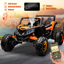 Load image into Gallery viewer, iRerts Orange 24V Battery Powered Ride on UTV Cars for Boys Girls, Kids Ride on Toys with Remote Control, Music, LED Light, USB, Bluetooth, Large Seat Kids Electric Vehicle for Christmas Birthday Gift