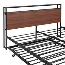 Load image into Gallery viewer, Queen Size Metal Platform Bed Frame with Twin Size Trundle, Queen Size Bed Frame with Storage Headboard, Outlet/USB Ports, Steel Slat Support, Queen Bed Frame No Box Spring Needed for Bedroom, Black