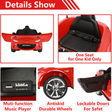 Load image into Gallery viewer, iRerts Red 12V MAZDA MX-5 RF Ride on Cars with Remote Control, Electric Cars for Kids Boys Girls 3-6 Ages Gifts, Battery Powered Kids Ride on Toys with Music, Bluetooth, USB, MP3, LED Lights