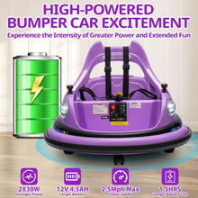 Load image into Gallery viewer, iRerts 12V Bumper Cars for Kids, Bumper Car Ride on with Remote Control, Battery Powered Kids Ride on Toys for 2-5 Year Old Boys Girls, Kids Electric Cars with Bluetooth, Music, LED Light, Purple