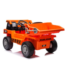 Load image into Gallery viewer, iRerts Ride on Dump Truck for Boys, 12V Ride on Car with Remote Control, 4 Wheel Construction Vehicles with Electric Dump Bed and Shovel, Powered Ride on Toys with Bluetooth, Music, USB Port, Orange