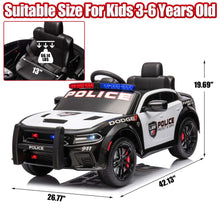 Load image into Gallery viewer, iRerts 12V Ride on Police Cars with Remote Control, Licensed Dodge Charger Kids Ride on Toys for Boys Girls Gifts, Kids Electric Car with Bluetooth, Music, USB, MP3, LED Lights, 3 Speeds, White