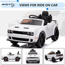 Load image into Gallery viewer, 12v Ride on Cars with Remote Control, Licensed Dodge Challenger Battery Powered Kids Electric Car, Ride on Toys for Kids Boys Girls 3-5 Ages Gift with Bluetooth, Music, USB/MP3 Port, LED Light, White