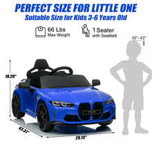 Load image into Gallery viewer, BMW M4 Blue 12V Ride On Cars with Remote Control, Battery Powered Ride on Toys with Music, Bluetooth, Story, USB/MP3 Port, LED Light, Kids Electric Vehicle for Boys Girls with Wheels, Easy to Carry