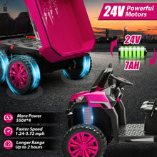 Load image into Gallery viewer, iRerts 2 Seater 24V Ride on Truck with Dump Bed, Battery Powered Ride on Cars with Remote Control for Boys Girls, 4WD 6 Wheels Ride on Tractor Toys with Bluetooth, Music, USB/TF Card Slots, Rose Red