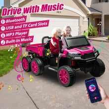Load image into Gallery viewer, iRerts 2 Seater 24V Ride on Truck with Dump Bed, Battery Powered Ride on Cars with Remote Control for Boys Girls, 4WD 6 Wheels Ride on Tractor Toys with Bluetooth, Music, USB/TF Card Slots, Rose Red