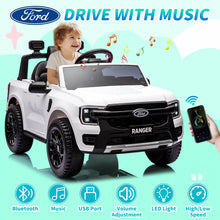 Load image into Gallery viewer, 12V Ride on Cars with Remote Control, Ford Ranger Electric Cars for Kids with Bluetooth, Music, USB Port, Horn, LED Lights, Battery Powered Ride on Toys for Kids Boys Girls 3-6 Ages Gifts, White
