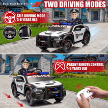 Load image into Gallery viewer, iRerts 12V Ride on Police Cars with Remote Control, Licensed Dodge Charger Kids Ride on Toys for Boys Girls Gifts, Kids Electric Car with Bluetooth, Music, USB, MP3, LED Lights, 3 Speeds, White
