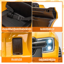 Load image into Gallery viewer, iRerts Yellow 12V Ford Ranger Powered Ride on Car with Remote Control, Kids Electric Car for Boys Girls 3-6 Ages, Kids Ride on Toys with Bluetooth, Music, USB Port, Horn, LED Lights