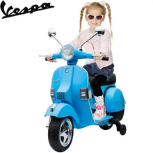 Load image into Gallery viewer, Vespa 12V Ride on Motorcycle, Battery Powered Electric Motorcycle for Kids, Toddler Scooter with Training Wheels, Key Switch, Music, Lights, Ride on Toys for Kids 3-6 Boys Girls, Pink